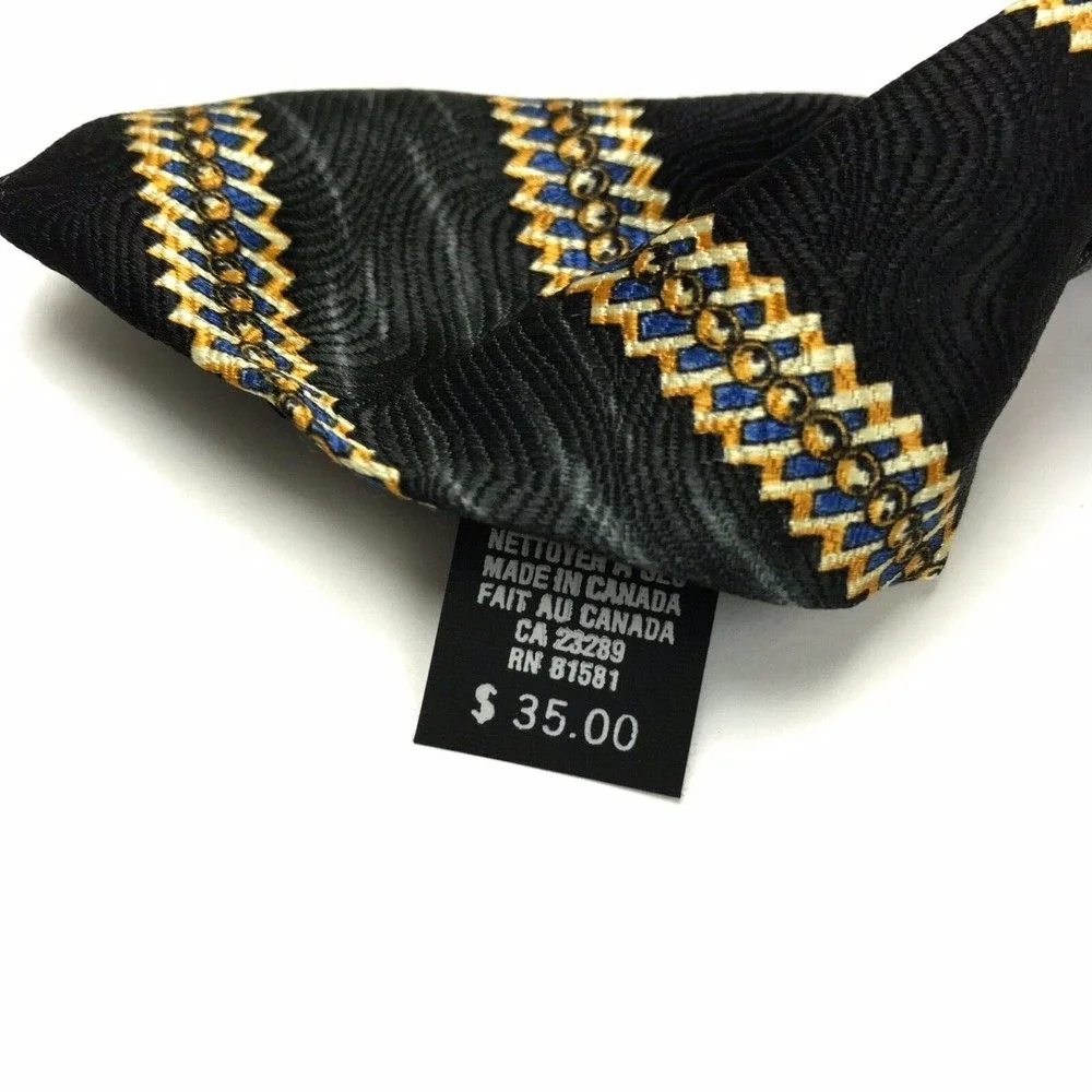 Metropolitan Museum Of Art Black Gray Blue Yellow Abstract Striped Silk Necktie